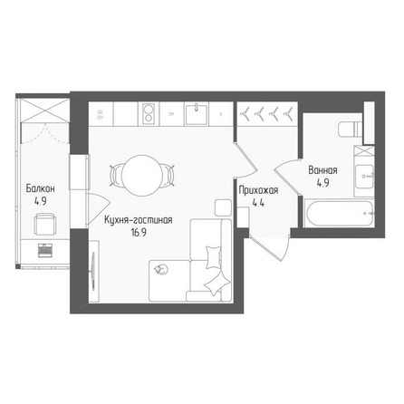 
  Продается студия 27.7 м², в ЖК Тетрис, корпус 1. Фото 1.