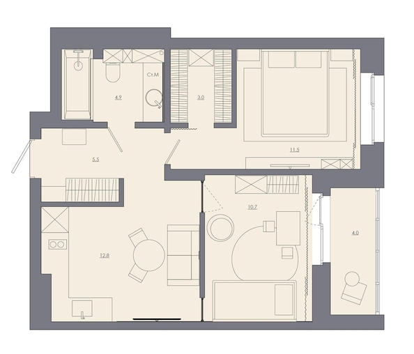 
  Продается 2-комн. квартира 49.2 м², в ЖК Калининский квартал, д 3. Фото 1.