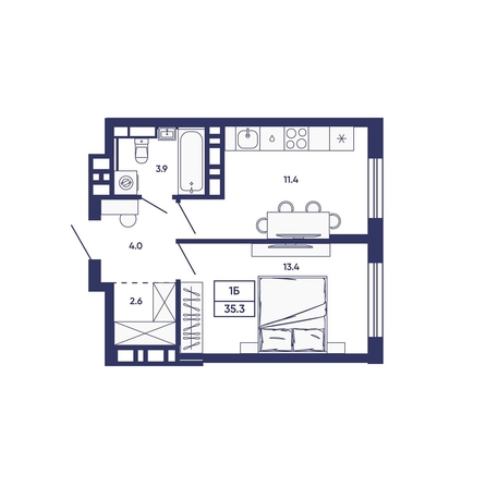 
  Продается 1-комн. квартира 35.3 м², в ЖК Сподвижники, дом 3. Фото 1.