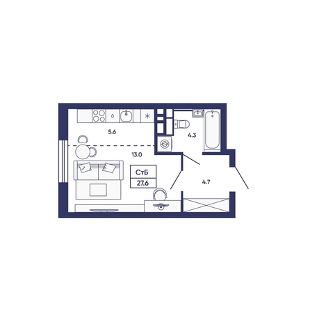
  Продается студия 27.6 м², в ЖК Сподвижники, дом 3. Фото 1.