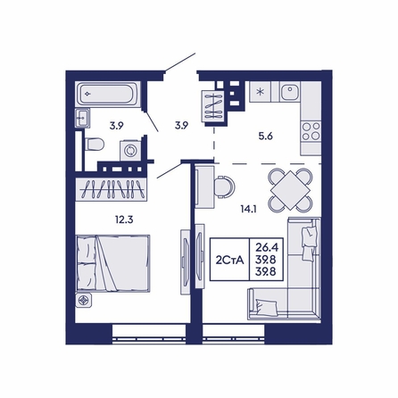 
  Продается 2-комн. квартира 39.8 м², в ЖК Горизонт, дом 2. Фото 1.