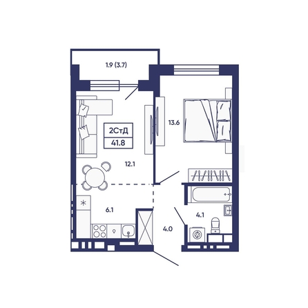 
  Продается 2-комн. квартира 41.8 м², в ЖК Сподвижники, дом 2. Фото 1.