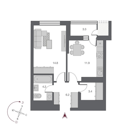 
  Продается 1-комн. квартира 43.2 м², в ЖК Беринг, дом 2. Фото 8.