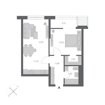 
  Продается 2-комн. квартира 53.46 м², в ЖК Беринг, дом 3. Фото 1.