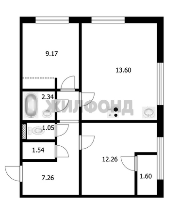 
  Продается 3-комн. квартира 55.54 м². Фото 1.
