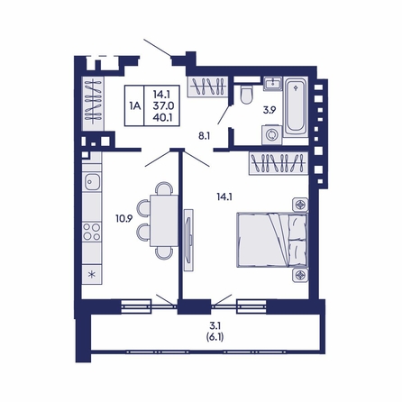 
  Продается 1-комн. квартира 40.1 м², в ЖК Горизонт, дом 2. Фото 1.