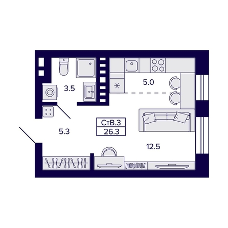 
  Продается студия 26.3 м², в ЖК Сподвижники, дом 1. Фото 2.
