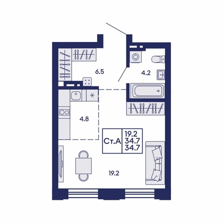 
  Продается студия 34.7 м², в ЖК Сила леса, корп 1. Фото 1.