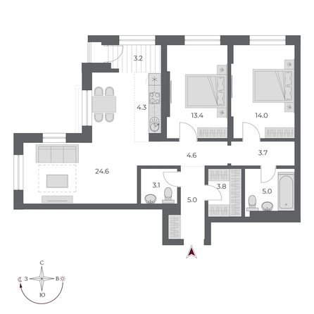 
  Продается 3-комн. квартира 84.7 м², в ЖК ОСКАР, дом 2. Фото 1.