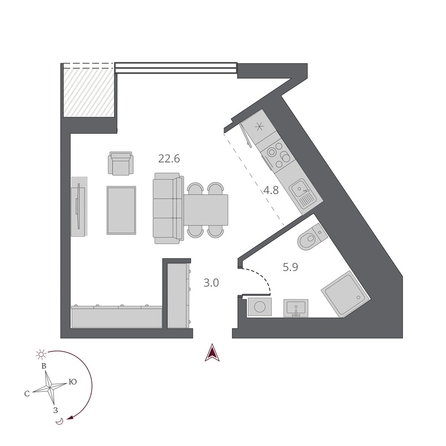 
  Продается студия 34 м², в ЖК Беринг, дом 2. Фото 8.