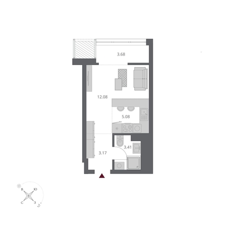 
  Продается студия 27.96 м², в ЖК Беринг, дом 3. Фото 1.