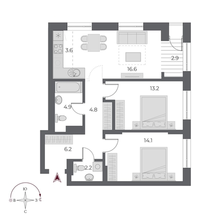 
  Продается 3-комн. квартира 68.5 м², в ЖК ОСКАР, дом 1. Фото 1.