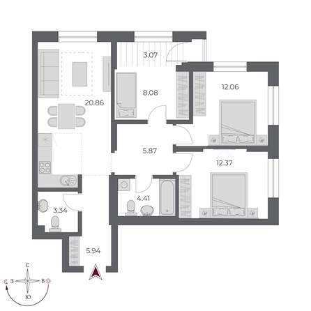 
  Продается 3-комн. квартира 76 м², в ЖК ОСКАР, дом 3. Фото 1.