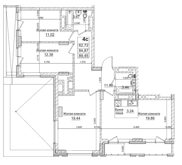 
  Продается 2-комн. квартира 84.87 м², в ЖК Чернышевский, корп 3.3. Фото 1.