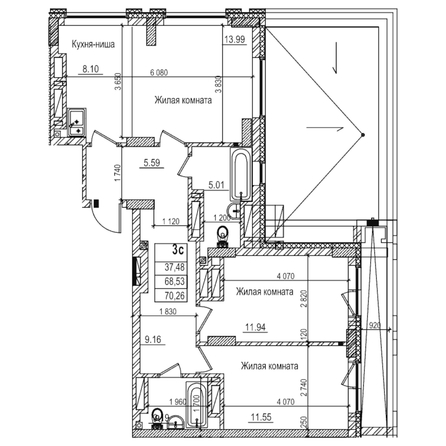 
  Продается 2-комн. квартира 68.5 м², в ЖК Чернышевский, корп 3.3. Фото 1.