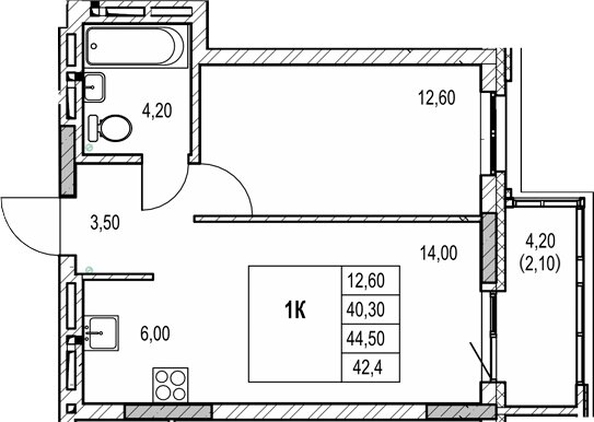 
  Продается 1-комн. квартира 40.3 м², в ЖК Автограф. Фото 1.