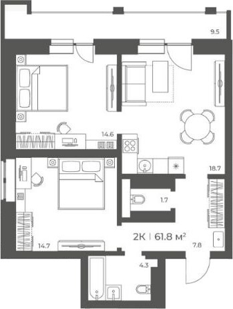 
  Продается 2-комн. квартира 61.75 м², в ЖК Черемушки на Приморской. Фото 1.