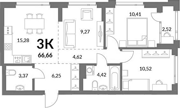 
  Продается 3-комн. квартира 64.14 м², в ЖК Горская Лагуна. Фото 1.