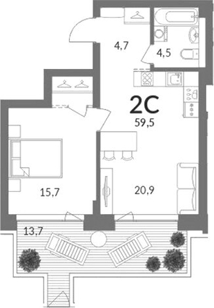 
  Продается 2-комн. квартира 45.8 м², в ЖК Горская Лагуна. Фото 1.