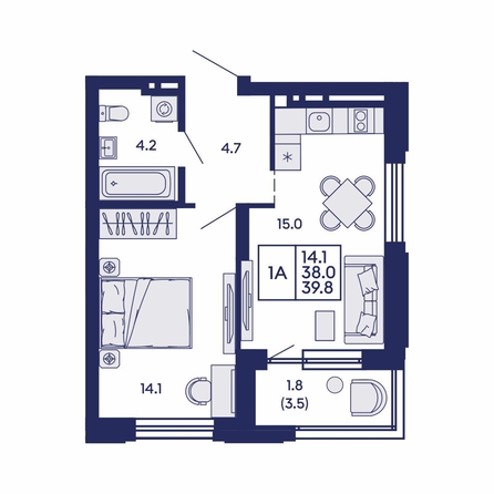 
  Продается 1-комн. квартира 39.8 м², в ЖК Сила леса, корп 1. Фото 1.