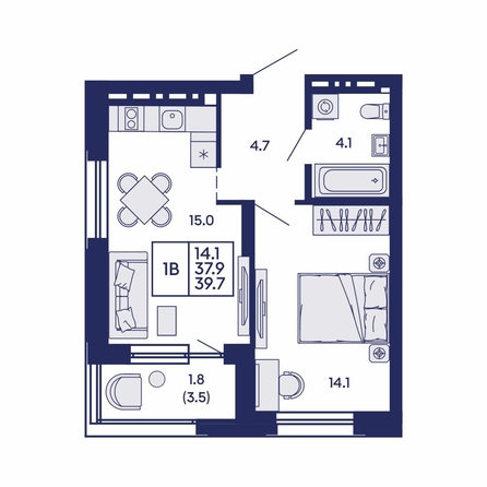 
  Продается 1-комн. квартира 39.7 м², в ЖК Сила леса, корп 1. Фото 1.