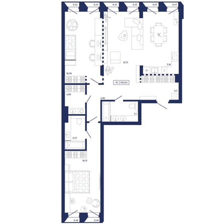 
  Продается 2-комн. квартира 105.03 м², в ЖК Юнити Центр. Фото 1.