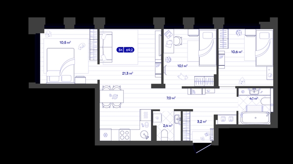 
  Продается 3-комн. квартира 69.19 м², в ЖК Баланс, 4 очередь. Фото 1.