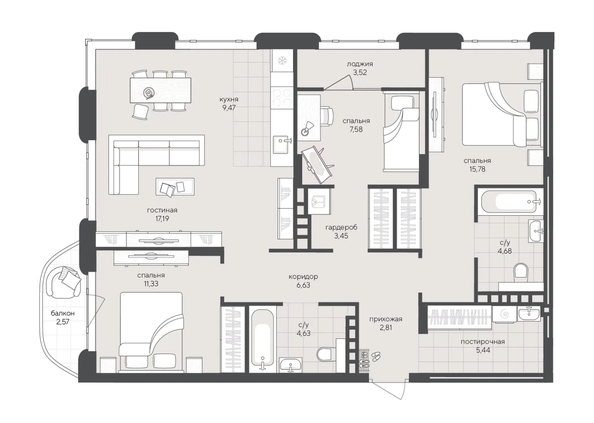 
  Продается 3-комн. квартира 94.91 м², в ЖК Новый Кедровый, дом 2. Фото 1.