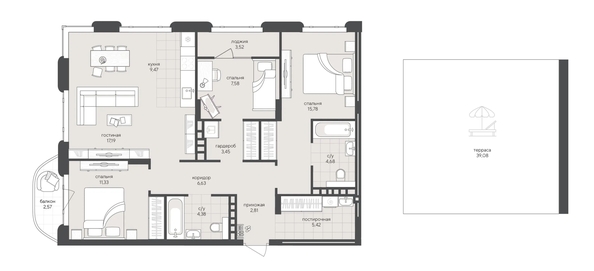 
  Продается 3-комн. квартира 133.89 м², в ЖК Новый Кедровый, дом 2. Фото 1.
