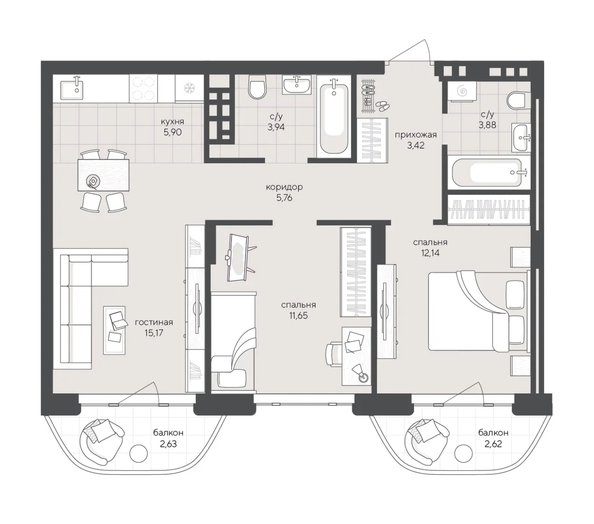 
  Продается 2-комн. квартира 67.1 м², в ЖК Новый Кедровый, дом 2. Фото 1.