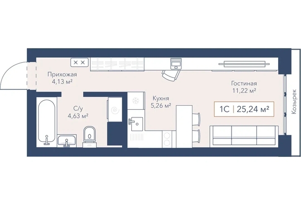 
  Продается студия 25.24 м², в ЖК Виларт, дом 2. Фото 1.