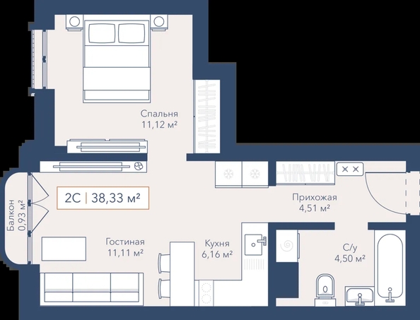 
  Продается 1-комн. квартира 38.33 м², в ЖК Виларт, дом 2. Фото 1.