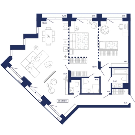 
  Продается 2-комн. квартира 102.44 м², в ЖК Юнити Центр. Фото 1.