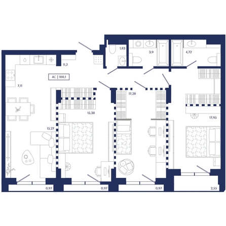 
  Продается 3-комн. квартира 100.1 м², в ЖК Юнити Центр. Фото 1.
