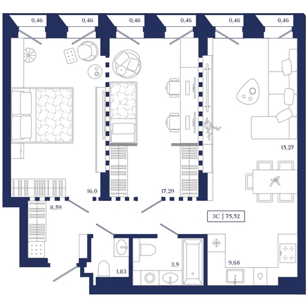 
  Продается 2-комн. квартира 75.52 м², в ЖК Юнити Центр. Фото 1.