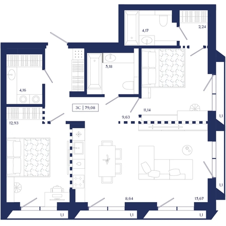 
  Продается 2-комн. квартира 79.08 м², в ЖК Юнити Центр. Фото 1.