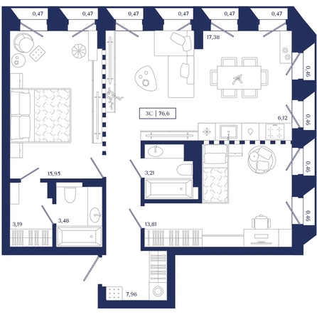 
  Продается 2-комн. квартира 76.6 м², в ЖК Юнити Центр. Фото 1.