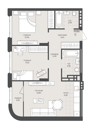 
  Продается 2-комн. квартира 64.47 м², в ЖК Новый Кедровый, дом 2. Фото 1.