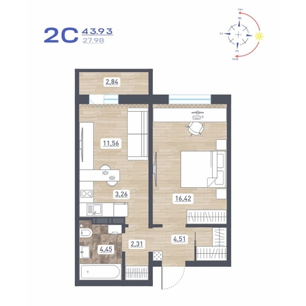 
  Продается 2-комн. квартира 43.93 м², в ЖК Радуга Сибири, дом 10. Фото 1.