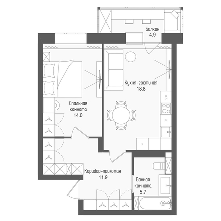 
  Продается 2-комн. квартира 51.4 м², в ЖК Тетрис, корпус 2. Фото 1.