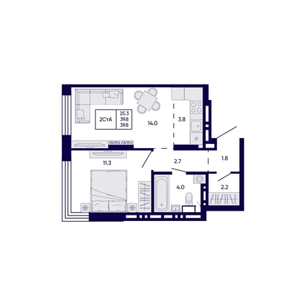 
  Продается 2-комн. квартира 39.8 м², в ЖК Цитатум. Фото 1.