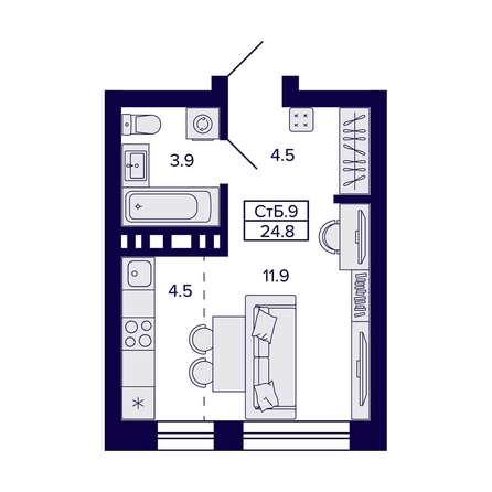 
  Продается студия 24.8 м², в ЖК Сподвижники, дом 1. Фото 1.