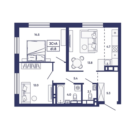 
  Продается 3-комн. квартира 61.8 м², в ЖК Сподвижники, дом 2. Фото 1.