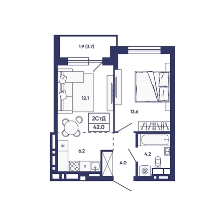 
  Продается 2-комн. квартира 42 м², в ЖК Сподвижники, дом 2. Фото 1.