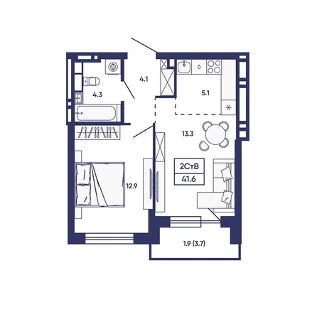 
  Продается 2-комн. квартира 41.6 м², в ЖК Сподвижники, дом 2. Фото 1.