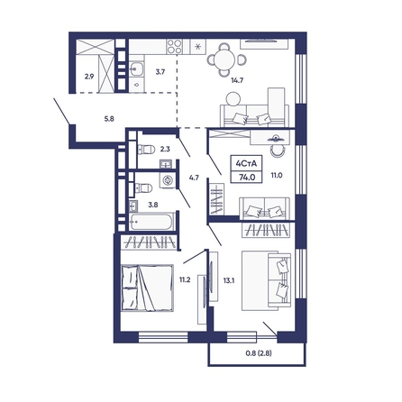 
  Продается 4-комн. квартира 74 м², в ЖК Сподвижники, дом 2. Фото 1.