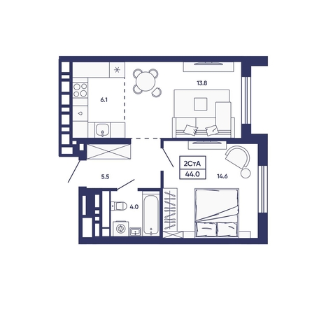 
  Продается 2-комн. квартира 44 м², в ЖК Сподвижники, дом 3. Фото 1.