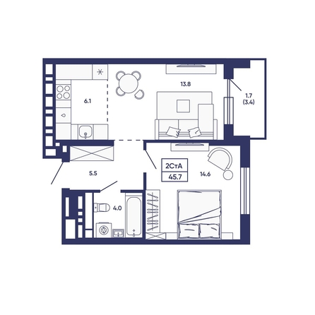 
  Продается 2-комн. квартира 45.7 м², в ЖК Сподвижники, дом 3. Фото 1.