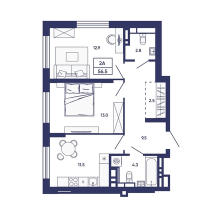 
  Продается 2-комн. квартира 56.5 м², в ЖК Сподвижники, дом 3. Фото 1.