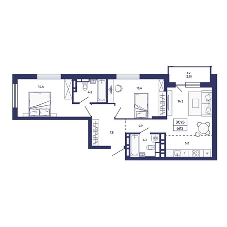
  Продается 3-комн. квартира 69.2 м², в ЖК Сподвижники, дом 3. Фото 1.